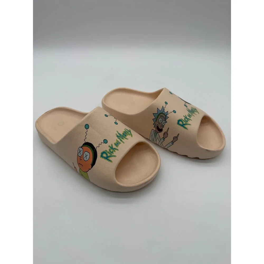Rick and Morty Explicit Graphic Foam Slides Tan Slip On Sandals Mens Size 8-9